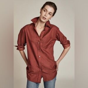 HARSHMAN Los Angeles BYRON SHIRT Button Up Long Sleeve in MARSALA Size Medium